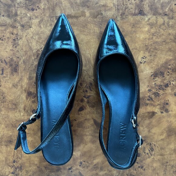 Slingback kitten heels in black crinkle patent leather - Size 7 - Picture 2 of 5